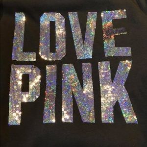 PINK Bling Black Fur Hoodie Large